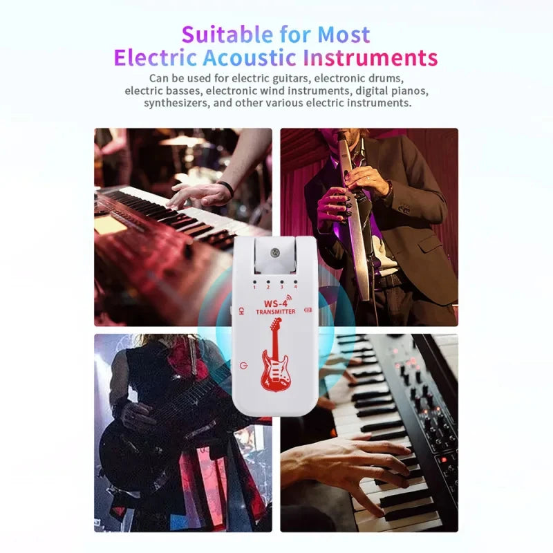 Wireless System for Guitar, 2.4G Rechargeable Transmitter and Receiver, Real Time Plug Play Transmission for Electric Bass