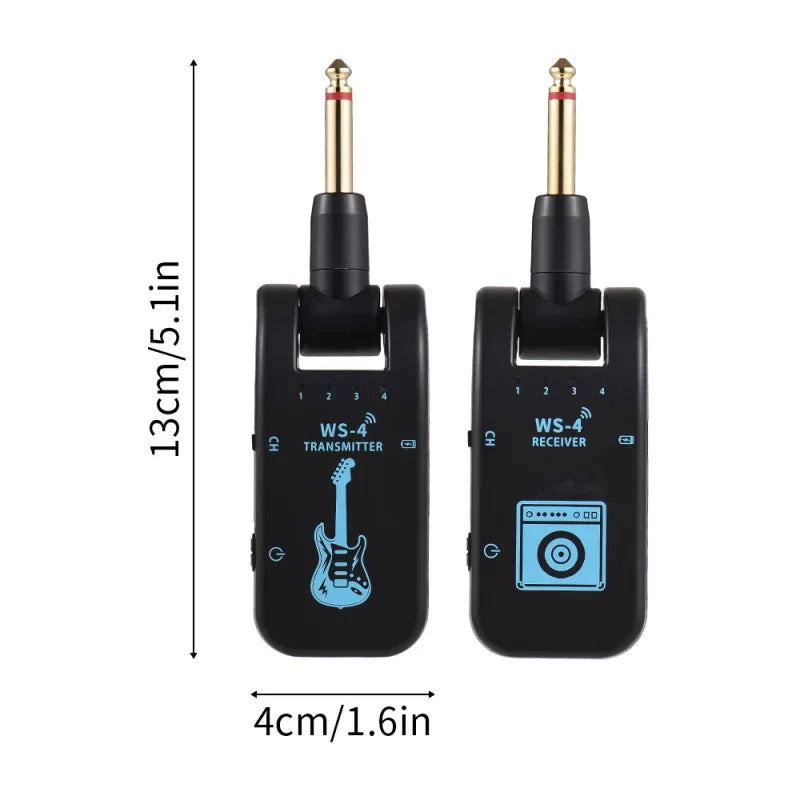 Wireless System for Guitar, 2.4G Rechargeable Transmitter and Receiver, Real Time Plug Play Transmission for Electric Bass