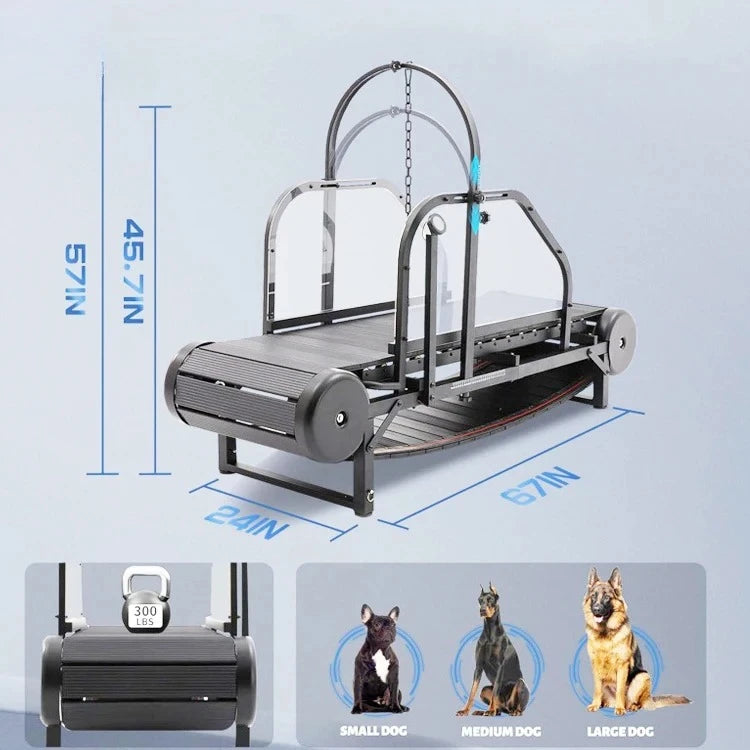 A mechanical pet treadmill for home use that requires no electricity and is suitable for dogs of all sizes